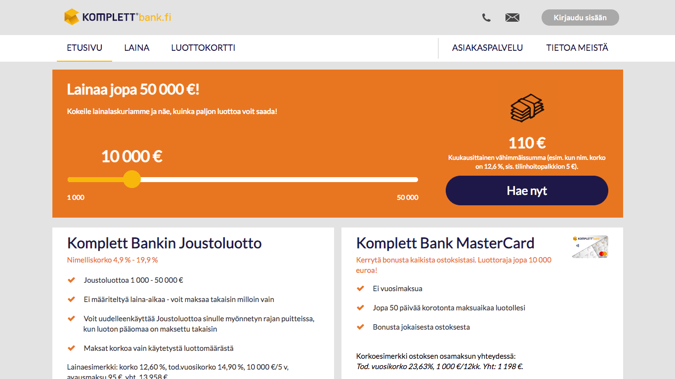 Komplett Bankilta Suomen suurin joustoluotto 